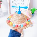 (bleu)chapeau de soleil en paille pour petit animal de compagnie, joli chapeau de costume pour chiens, ...