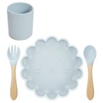 Bleu gris - coffret cadeau en silicone bpa pour bb, alimentation, appareil a manger, plats, assiette, ...