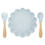 Bleu gris - ensemble d'assiettes et cuillres en silicone pour bb, 9 couleurs, mignon, dessin anim, ...