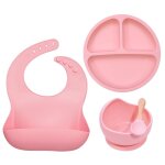 Blush pink - couverts pour enfants avec logo personnalis, kit d'alimentation en silicone souple, bol ...