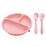 Blush rose - assiette pour bb en silicone avec fourchette et cuillre, sans bpa, solide, succion, accessoire ...