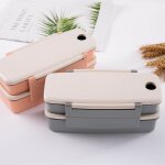 Bote a bento portable en fiber de bambou, botier a double compartiment, bote a bento avec baguettes ...