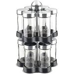 Bocaux a epices - lamart - lot de 12 - support tournant en bambou - verre durable - design moderne
