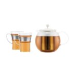 Bodum - thire Ã piston avec filtre inox 1l assam avec 2 tasses en verre 0, 35 l - blanc
