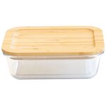 Bote alimentaire pebbly plat / boite rectangulaire en verre avec couvercle en bambou - 640 ml