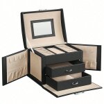 Bo�te � bijoux 3 niveaux, ecrin � accessoires, avec poign�es, 2 tiroirs, miroir, serrure, rangement pour ...