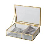 Bo�te � bijoux en m�tal dor�, verre et velours gris 23x16x8cm