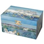 Boite a bijoux musicale chevaux blancs phosphorescente