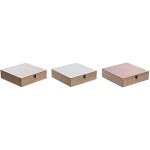 Bo�te pour infusions - dkd home decor - verre rose m�tal blanc - 24 x 24 x 7 cm - 3 pi�ces bois mdf
