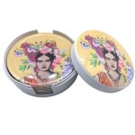 Boite jaune contenant 6 sous - verres frida khalo Boite jaune contenant 6 sous - verres frida khalo