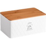 Bo�te a pain en fer et bambou - blanc / marron - l 28 x l 18 cm