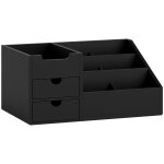 Boite de rangement de bureau - organiseur de bureau - 7 compartiments, 2 tiroirs - bambou verni noir