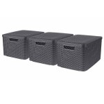 Botes de rangement style avec couvercle 3 pcs l anthracite curver