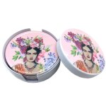 Boite rose contenant 6 sous - verres frida khalo