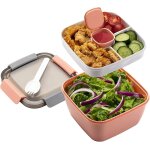 Boîte a salade a 3 compartiments avec plateau a vinaigrette, boîte a bento etanche, compatible micro ... Boîte a salade a 3 compartiments avec plateau a vinaigrette, boîte a bento etanche, compatible micro ...