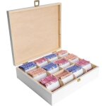 Bo�te � th� en bois blanc - creative deco - 29 x 25 x 7, 5 cm - 12 compartiments - diviseurs amovibles ...