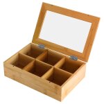 Bo�te a th� vitr� 6 compartiments de rangement el�gant pratique cheffinger marron clair