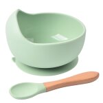 Bol d'alimentation en silicone pour bébé, vaisselle pour enfants, ventouse assiette, manche en bois, ... Bol d'alimentation en silicone pour bébé, vaisselle pour enfants, ventouse assiette, manche en bois, ...