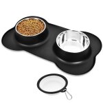Bols a eau et nourriture pour chiens et chats, double bol pour animaux de compagnie, avec tapis en silicone ...