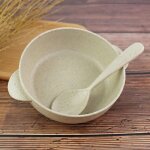 Bols en paille de bl ecologique, 1 pice, avec cuillre, rutilisables, pour enfants, ustensiles de ...
