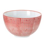 Bol rouge a quadrillage blanc en porcelaine