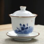 Bol a thé kungfu en porcelaine, peint a la main sous glaçage gaiwan tasse a thé motif lotus de style ... Bol a thé kungfu en porcelaine, peint a la main sous glaçage gaiwan tasse a thé motif lotus de style ...