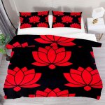 Botanical lotus flower red parure de lit pi��ces avec housse de couette double ultra douce en microfibre ...