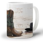 Bottes de cowboy occidentales avec motif floral, tasse a cafe 330ml, tonneau en bois, tasse a the de ...