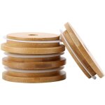 Bouchons de bouteille de ma�on en bambou avec trous de paille, pour bocaux de ma�on a bouche r�guli�re ...