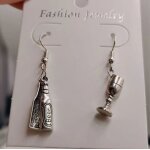 Boucles d'oreilles pendantes vintage de la srie britannique, bouteille de bire, tasse a caf, cuillre ...