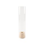 Bougeoir photophore tube verre base bois 30cm