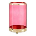 Bougeoir rose dor� cylindre m�tal verre (12, 2 x 19, 5 x 12, 2 cm)
