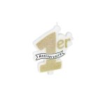 Bougie 1er anniversaire paillettes champagne 10 x 8 cm
