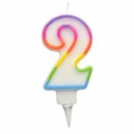 Bougie d'anniversaire chiffre 2 - multicolore - support en plastique - hauteur 7. 8 cm