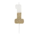 Bougie chiffre 1 cire 7. 5cm blanc paillete or