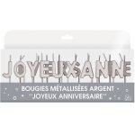 Bougie m�tallis�e joyeux anniversaire 18 lettres en argent sur pique ref / bjama