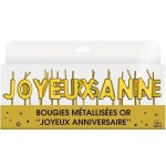 Bougie m�tallis�e joyeux anniversaire 18 lettres en dor� or sur pique ref / bjamor