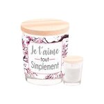 Bougie parfum�e en verre avec inscription je t'aime tout simplement