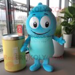 Bougie parfum�e turquoise personnage d�guisement mascotte redbrokoly habill� d'une salopette et de porte ...