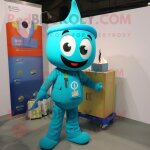 Bougie parfum�e turquoise personnage d�guisement mascotte redbrokoly habill� d'une salopette et de porte ...