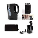 Bouilloire �lectrique 2200w noir sans fil 1, 7l + grille - pain noir design large fente 900w