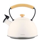Bouilloire a induction théière sifflet 2, 3l acier inox, poignée en bois, , blanc, briebe, nordic Bouilloire a induction théière sifflet 2, 3l acier inox, poignée en bois, , blanc, briebe, nordic
