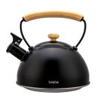 Bouilloire a induction théière sifflet 2, 3l acier inox, poignée en bois, , noir, briebe, wooden Bouilloire a induction théière sifflet 2, 3l acier inox, poignée en bois, , noir, briebe, wooden