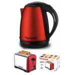 Bouilloire inox rouge 1, 8l sans fil 1500w arre?t automatique + grille - pain inox rouge 2 fentes 700w ...