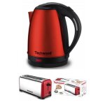 Bouilloire inox rouge 1, 8l sans fil 1500w arre?t automatique + grille - pain rouge inox bross 1400w ...