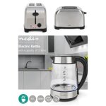 Bouilloire inox en verre 1, 7l sans fil 2200w + grille - pain inox 2 fentes 850w 3 fonctions avec tmoins ...
