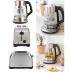 Bouilloire inox verre th�i�re automatique - 1, 7 l - 2200 w - ecran lcd - grille - pain inox 2 fentes ...