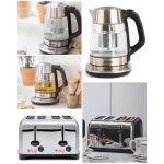 Bouilloire inox verre th�i�re automatique - 1, 7 l - 2200 w - ecran lcd - grille - pain inox 4 fentes ...