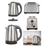 Bouilloire retro inox 1l7 1500w protection contre l'bullition + grille - pain inox 850w 2 larges fentes ...