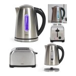 Bouilloire retro inox 1l7 2200w led bleue protection contre l'bullition + grille - pain inox 850w 2 ...